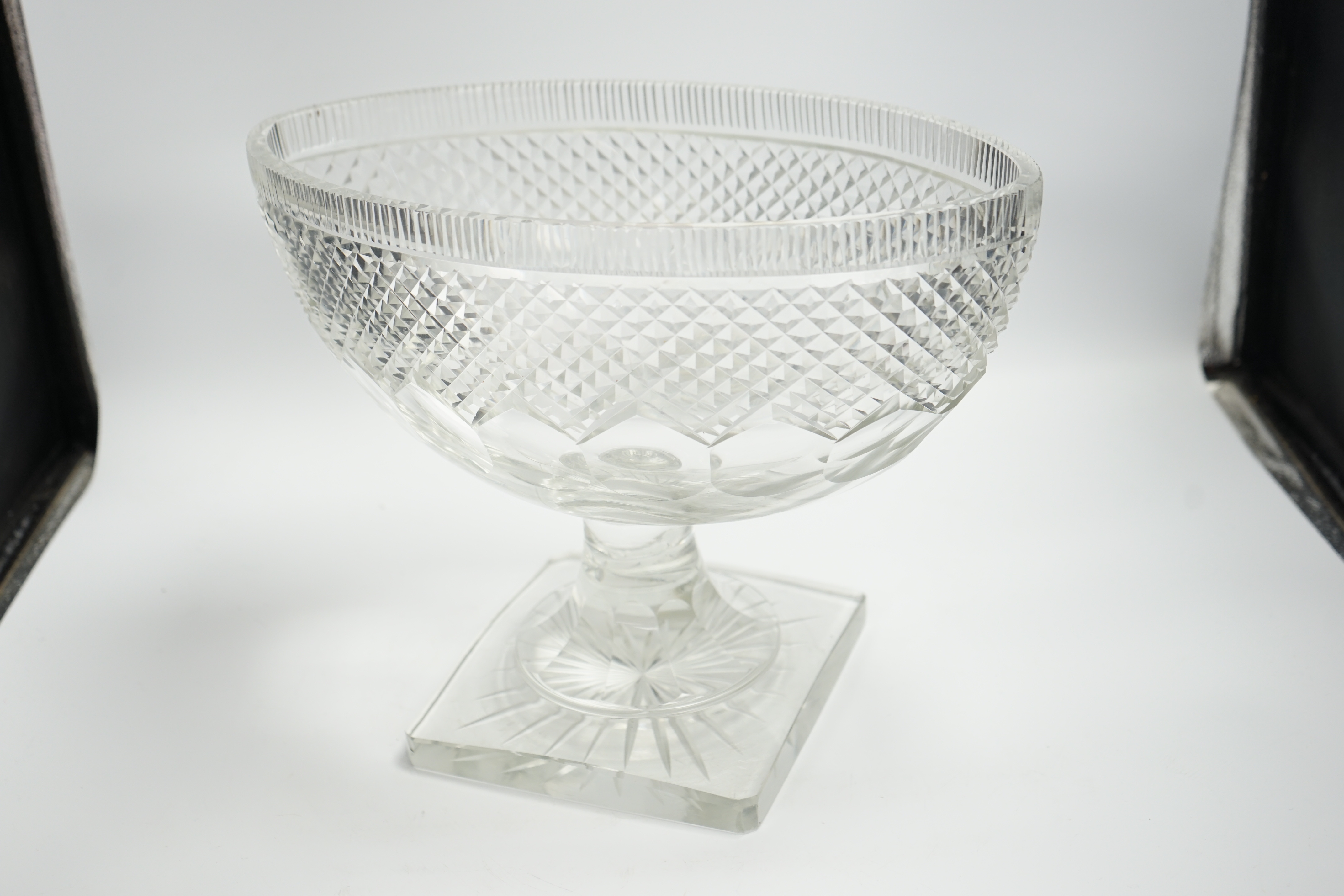 A large Victorian cut glass ovoid pedestal dish, 26.5cm